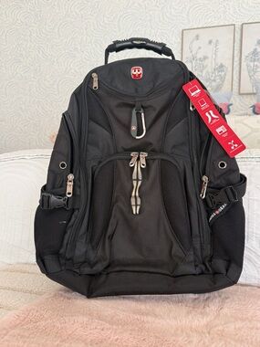 SwissGear Black Men's Travel & Laptop Backpack with Red Logo